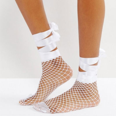 Calzini Lolita In Pizzo Con Volant E Fiocco - 2 Paia (Nero E Bianco) - Taglia Unica Donna