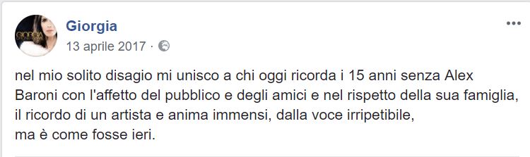 "Ciao Marina", la dedica di Giorgia per la morte dellla mamma di Alex Baroni