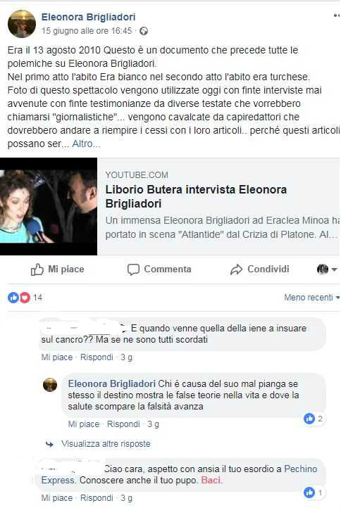 “Chi è causa del suo mal…“: la folle frase di Eleonora Brigliadori a Nadia Toffa