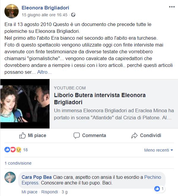 “Chi è causa del suo mal…“: la folle frase di Eleonora Brigliadori a Nadia Toffa