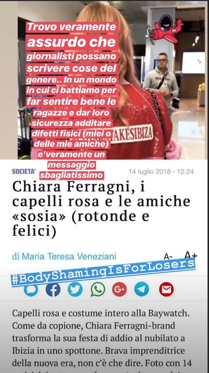 La risposta di Chiara Ferragni al Corriere che ha definito "rotonde" le sue amiche