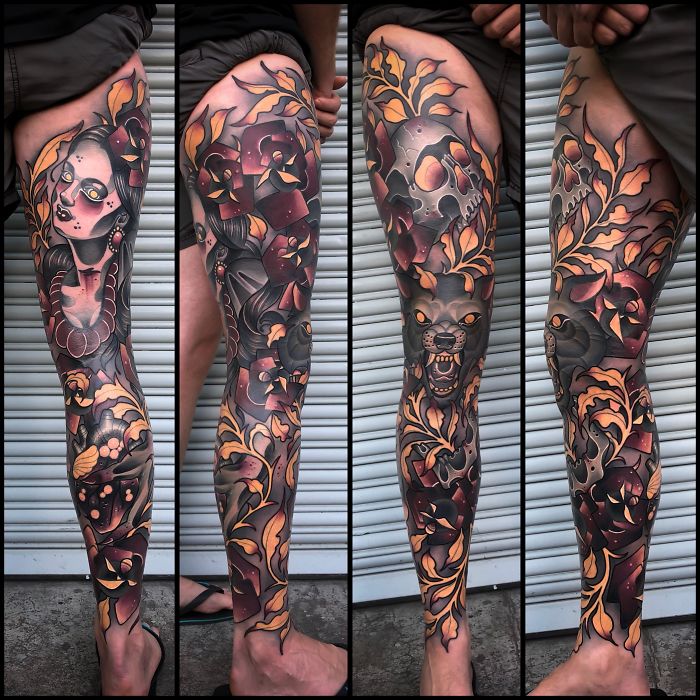 Tattoo Legs: 30 ipnotici tatuaggi per gambe colorate (o in bianco e nero)
