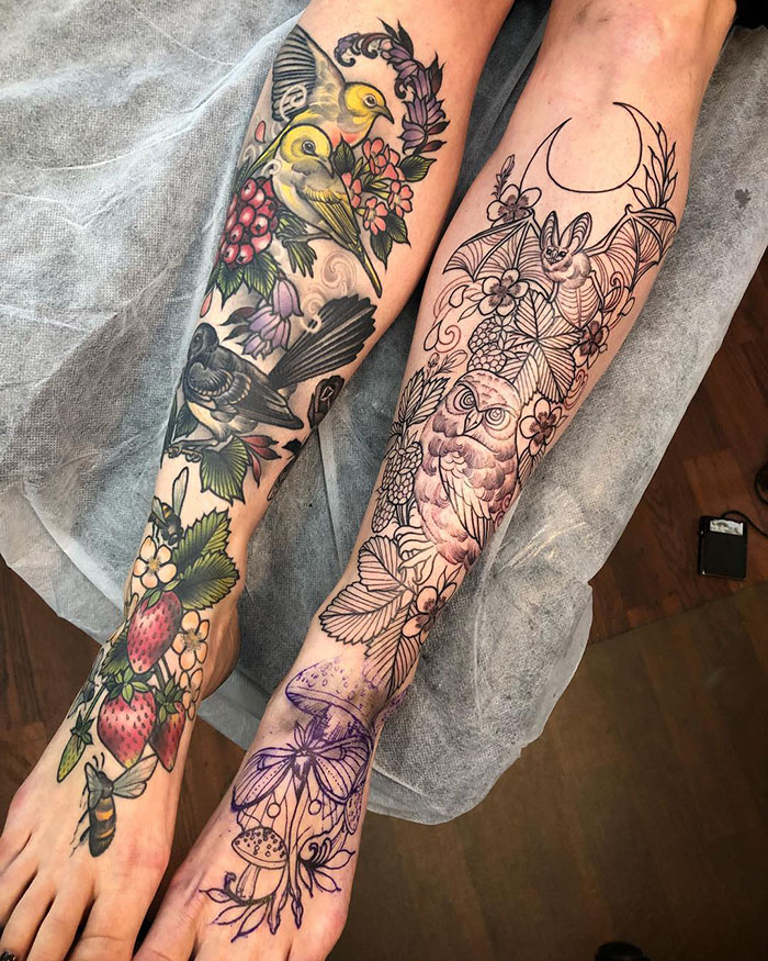 Tattoo Legs: 30 ipnotici tatuaggi per gambe colorate (o in bianco e nero)