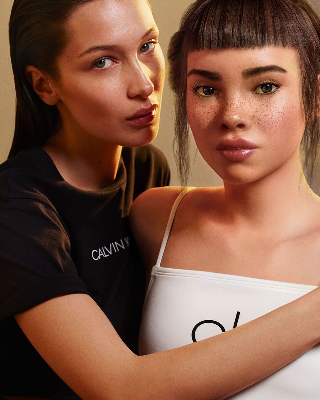 Il bacio saffico tra Bella Hadid e la modella che non esiste