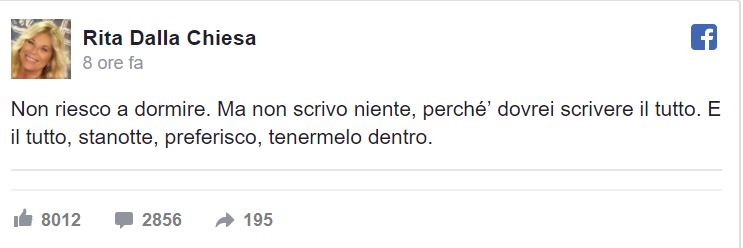 Il dolore nel post di Rita Dalla Chiesa, prima moglie di Fabrizio Frizzi