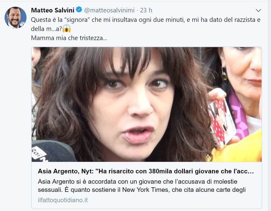 Asia Argento e le molestie al 17enne: cosa resta del MeToo?