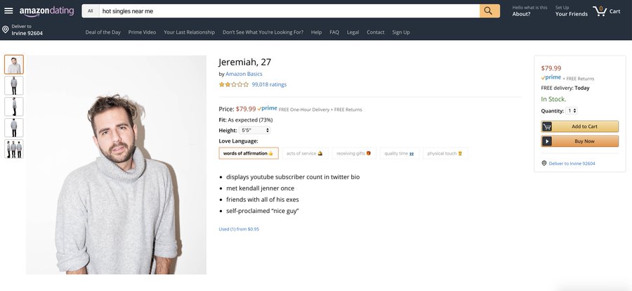 Amazon Dating: il portale dove "acquistare" il tuo fidanzato per San Valentino