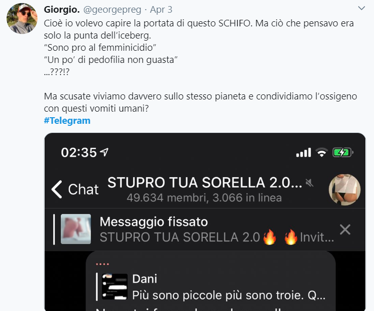 "Stupro tua sorella" e i canali Telegram che incitano al femminicidio e alla pedofilia
