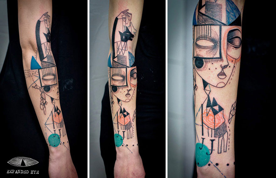 Tatuaggi Surreali Ispirati al Cubismo che Raccontano Storie Vere