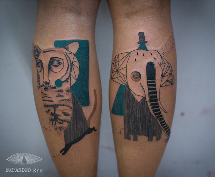 Tatuaggi Surreali Ispirati al Cubismo che Raccontano Storie Vere
