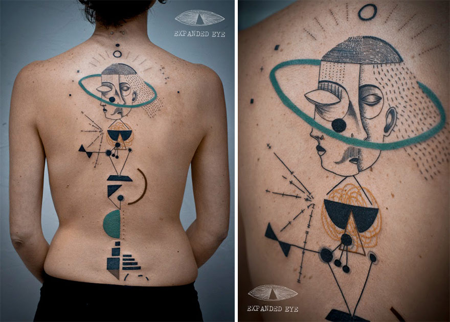 Tatuaggi Surreali Ispirati al Cubismo che Raccontano Storie Vere