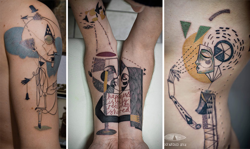Tatuaggi Surreali Ispirati al Cubismo che Raccontano Storie Vere