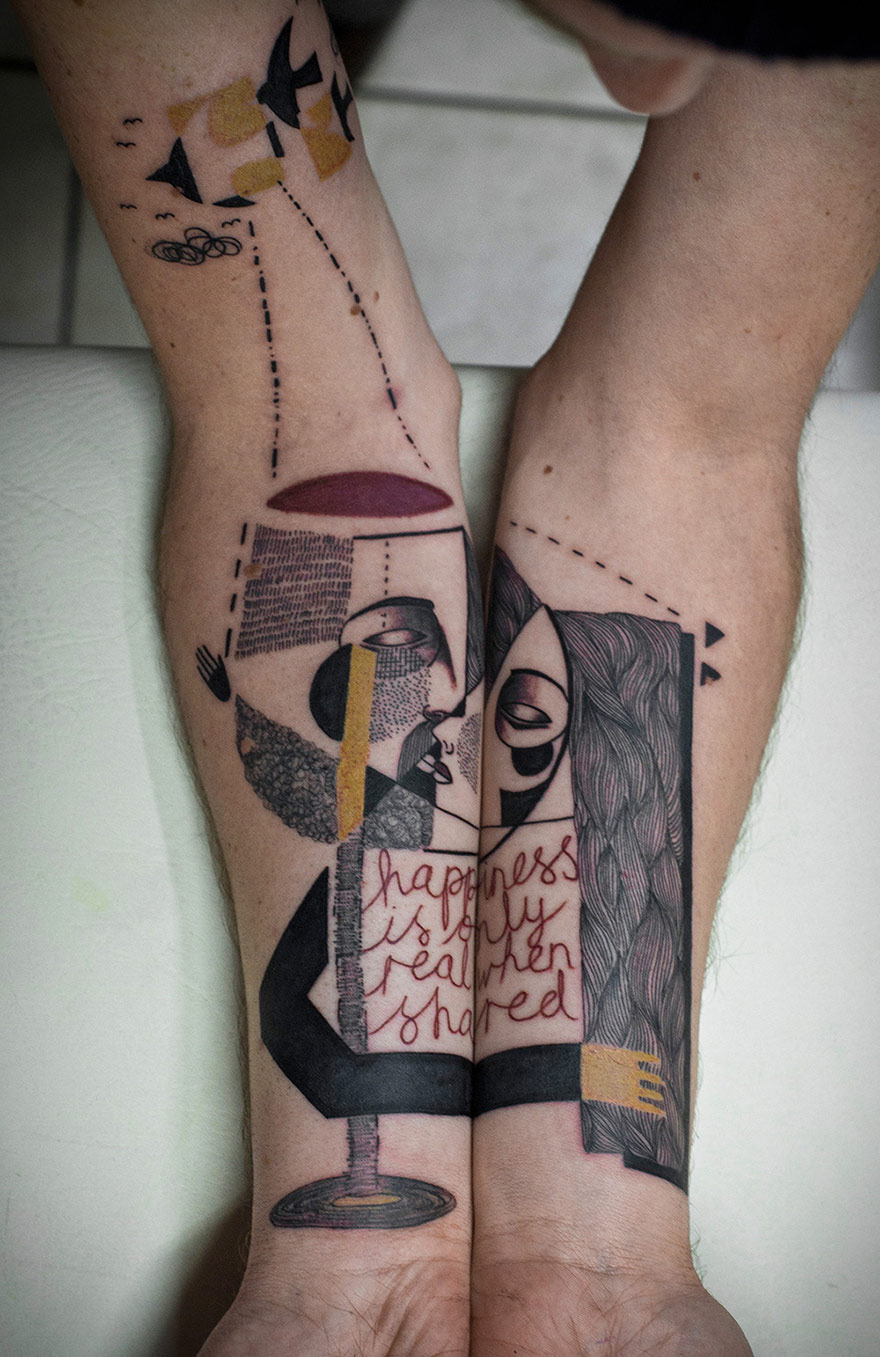 Tatuaggi Surreali Ispirati al Cubismo che Raccontano Storie Vere