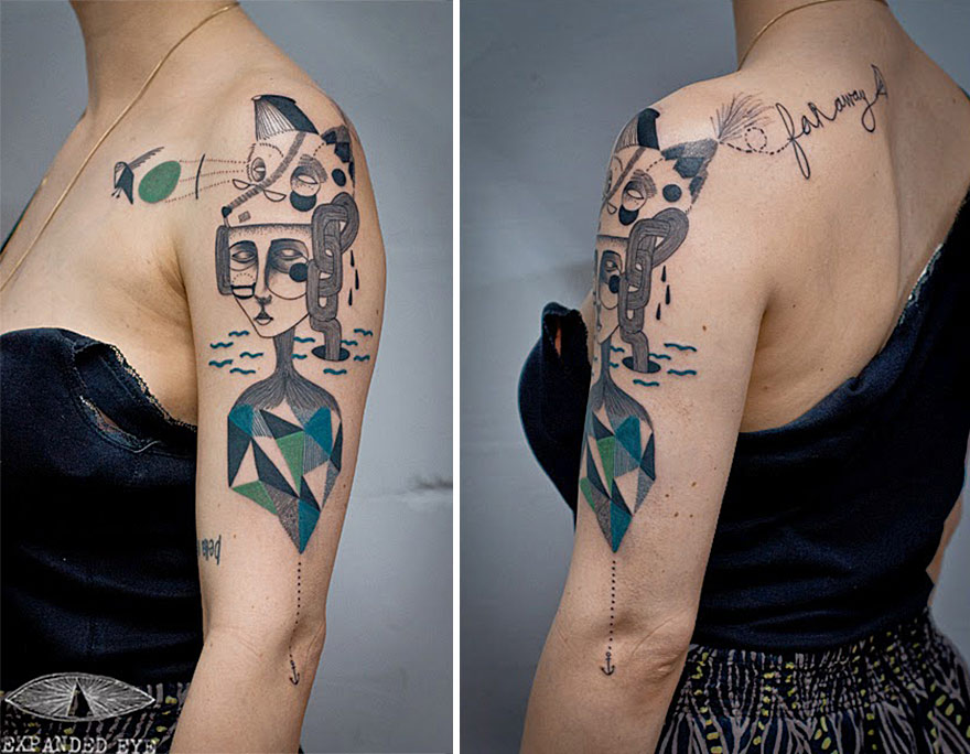 Tatuaggi Surreali Ispirati al Cubismo che Raccontano Storie Vere