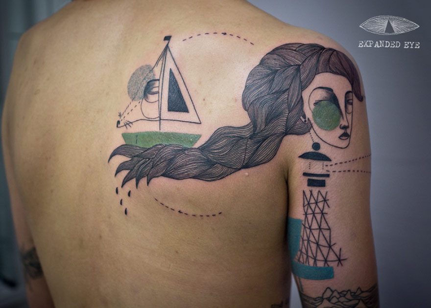 Tatuaggi Surreali Ispirati al Cubismo che Raccontano Storie Vere