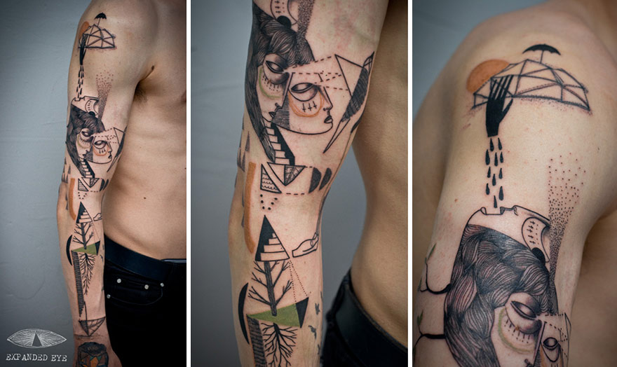 Tatuaggi Surreali Ispirati al Cubismo che Raccontano Storie Vere