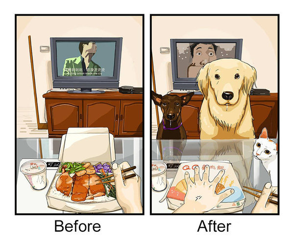 9 immagini che mostrano come cambia la vita prima e dopo un cane