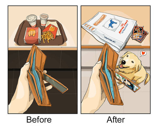 9 immagini che mostrano come cambia la vita prima e dopo un cane