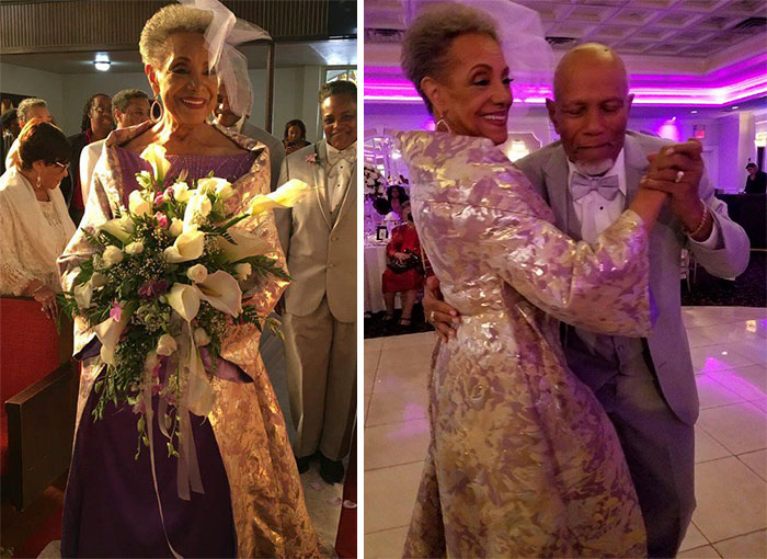 Millie, sposa a 86 anni con l'abito disegnato da lei