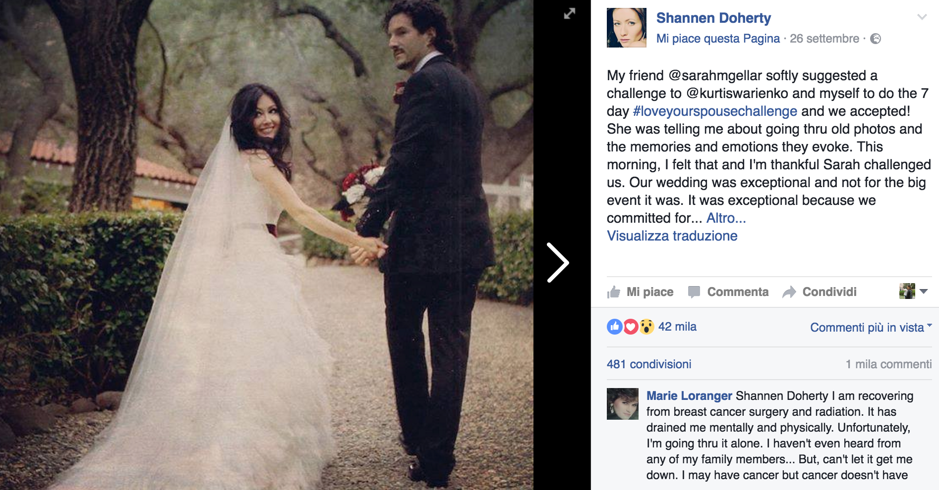 "In salute e in malattia": Shannen Doherty pubblica 8 foto per raccontare il suo amore più forte del cancro