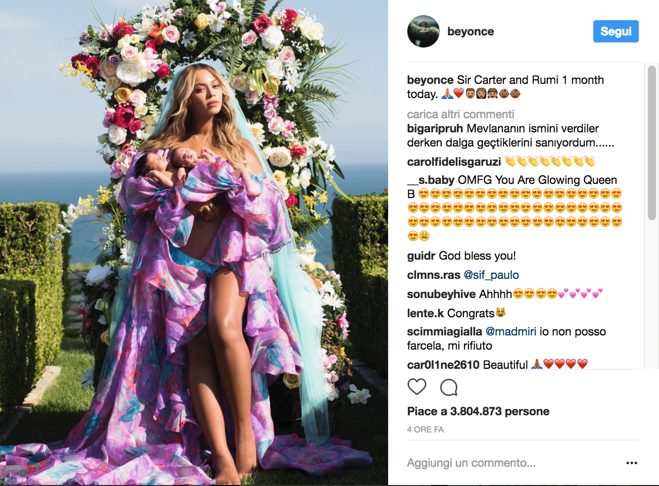 Beyoncé: la prima foto dei gemelli super social come quella dell'annuncio di gravidanza