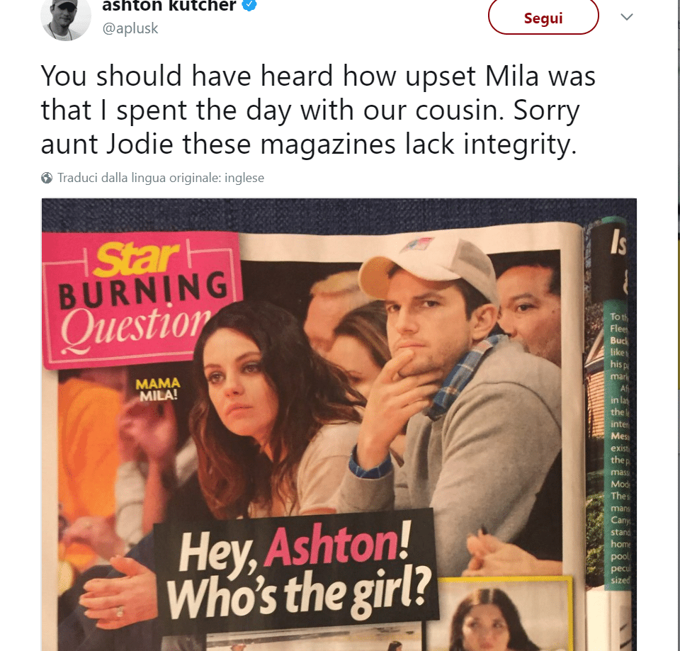 Quelle parole di Ashton Kutcher a Mila Kunis e quelle foto di presunto tradimento