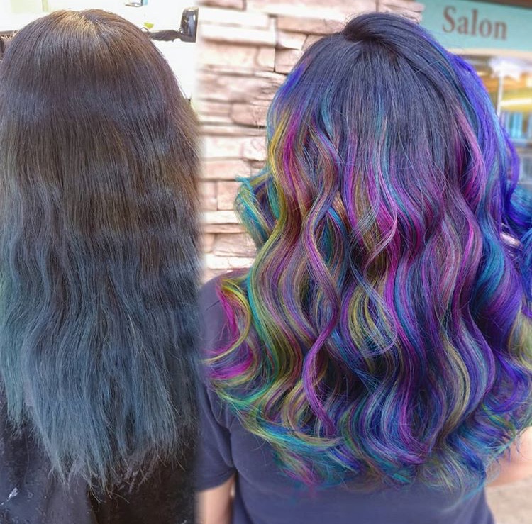 Rainbow Ombré o Grunge: l'arcobaleno splende sui capelli scuri o grigi